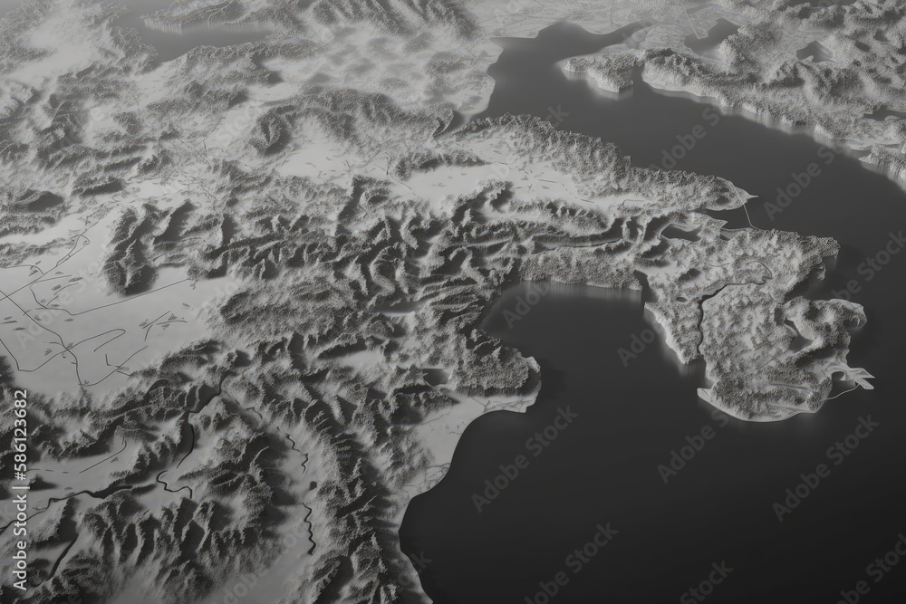 Poster birds eye view of a vast expanse of ocean with an island in the distance created with generative ai 