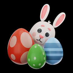 Premium Happy Easter egg and rabbit Icon 3D Rendering on isolated background