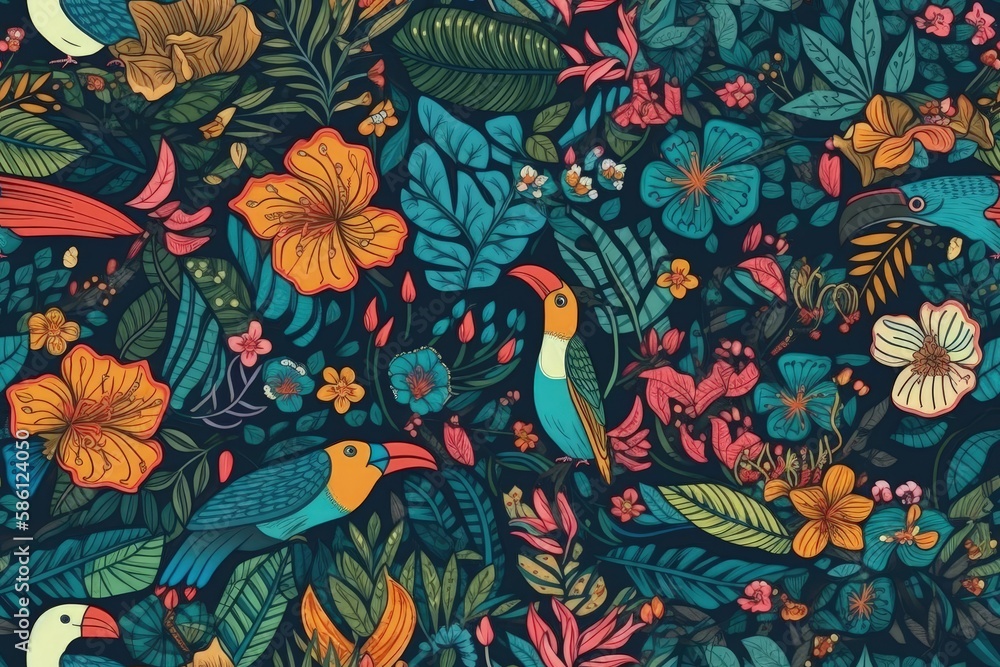 Aufkleber vibrant botanical and avian design created with generative ai technology