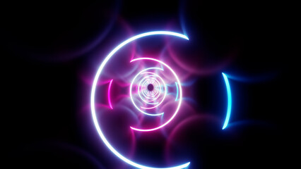 Neon Line Tunnel glowing　Fluorescent light corridor stage  3D illustration background