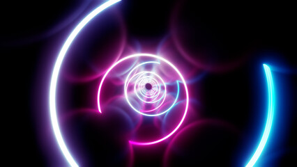 Neon Line Tunnel glowing　Fluorescent light corridor stage  3D illustration background