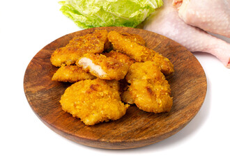 Chicken Strips Isolated, Breaded Nuggets, Crispy Fry Chicken Meat, American Deep Fried Crunchy Fillet Pieces