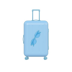 Travel set object. flat layer style. Mini luggage and alarm clock 3d rendering