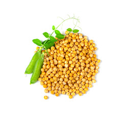 Dry Yellow Peas Isolated, Whole Pea Pile, Raw Legume, Dry Yellow Peas on White Background