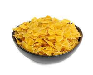 Raw Farfalle Pasta Isolated, Yellow Dry Noodles, Wheat Bow Macaroni, Uncooked Farfalle