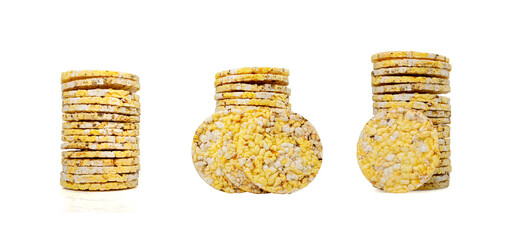 Puffed Corn Cake Isolated, Corn Diet Bread with Fragrant Herbs and Spices, Waffle with Corns, Rice, Cereal Snack