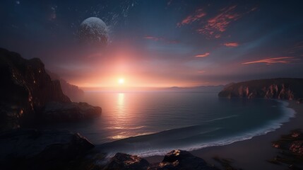 sunset over the sea, generative AI