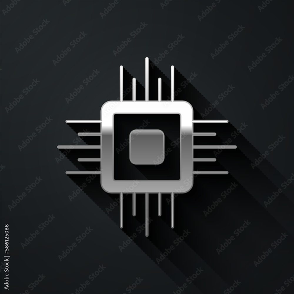 Aufkleber silver computer processor with microcircuits cpu icon isolated on black background. chip or cpu with
