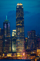 Hong Kong City Skyscraper Buildings and Business Financial District Central, Landmark Harbor View of Hong Kong City Skyline and Skyscrapers Cityscape Downtown at Sunset. Travel Sightseeing of HongKong