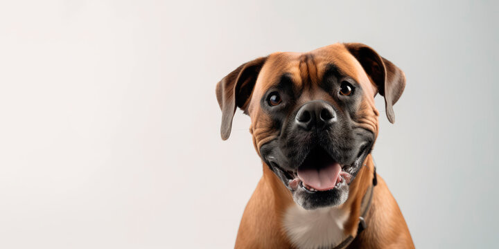 Portriat of boxer dog isolated on a white background. Generative AI