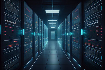 Plakat Cloud storage big data centre for storing backup files and security at a network database through the internet when browsing online, computer Generative AI stock illustration image