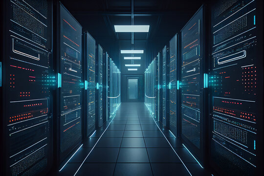 Cloud storage big data centre for storing backup files and security at a network database through the internet when browsing online, computer Generative AI stock illustration image
