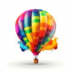 Hot air balloon in travel and adventure concept, colorful and isolated on white. A floating symbol of freedom and exploration. Generative AI