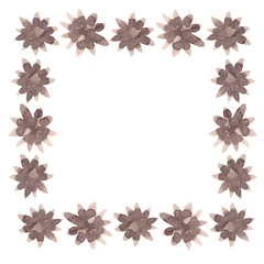 Floral frame. Isolated illustration of a square shape. brown flowers