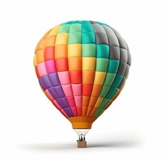 Hot air balloon in travel and adventure concept, colorful and isolated on white. A floating symbol of freedom and exploration. Generative AI