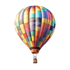 Fototapeta premium Hot air balloon in travel and adventure concept, colorful and isolated on white. A floating symbol of freedom and exploration. Generative AI