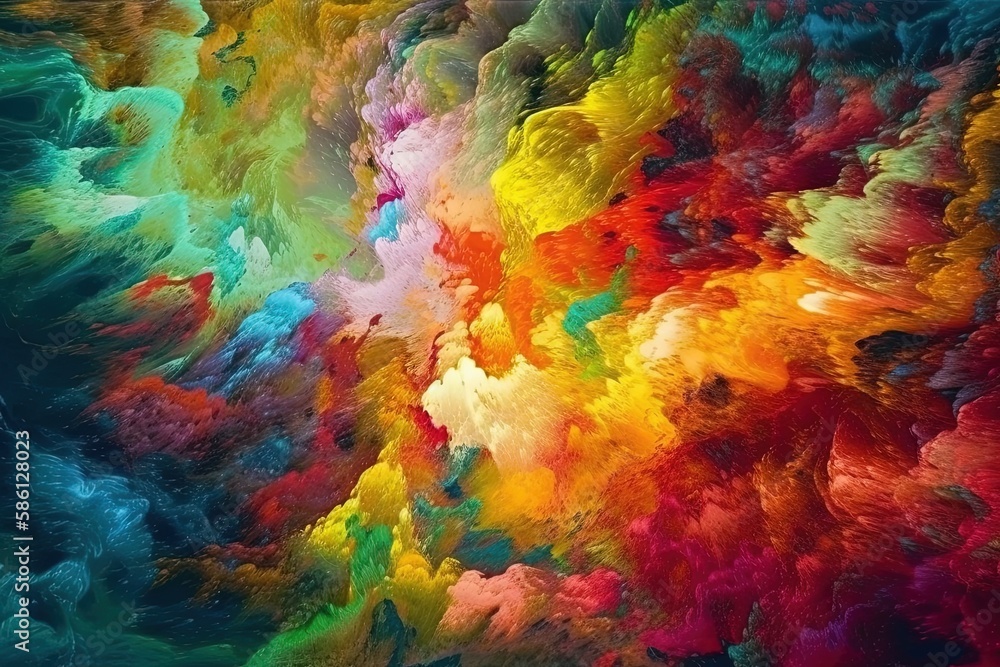Poster vibrant and colorful painting set against a dark black background created with generative ai technol
