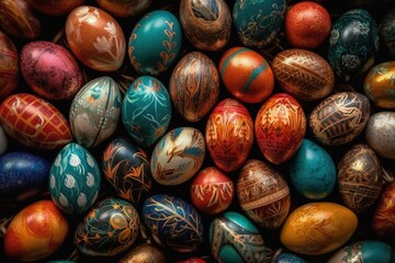 Fototapeta na wymiar colorful pile of Easter eggs created with Generative AI technology