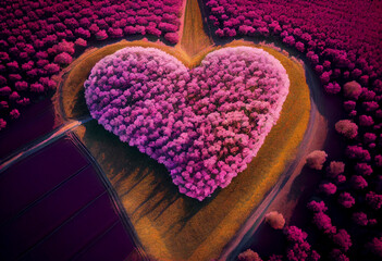 Aerial view of flower field in Form of Heart - 586128490