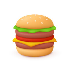Burger, hamburger. Fast food concept. 3d vector icon. Cartoon minimal style.