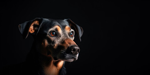 Dog portrait isolated on black. Generative AI