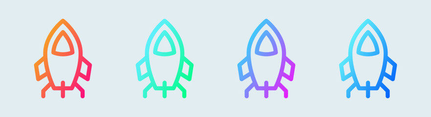 Rocket line icon in gradient colors. Space ship signs vector illustration. - obrazy, fototapety, plakaty