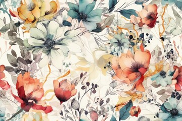 Fototapeta na wymiar white floral pattern with a variety of flowers created with Generative AI technology
