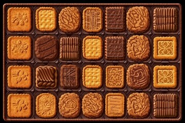 variety of cookies packed in a chocolate box created with Generative AI technology