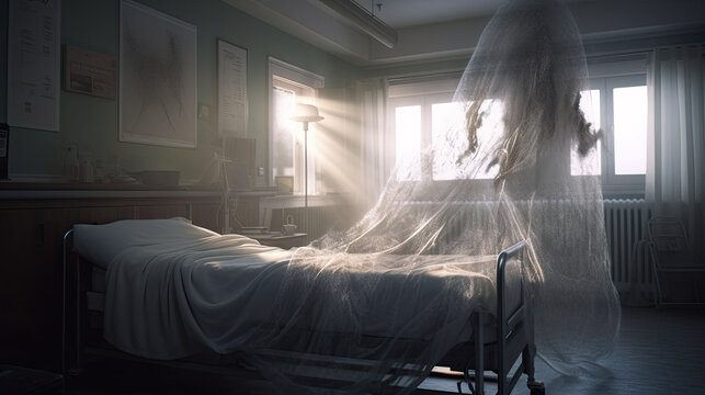 Generative AI of a dementors hover above hospital bed room