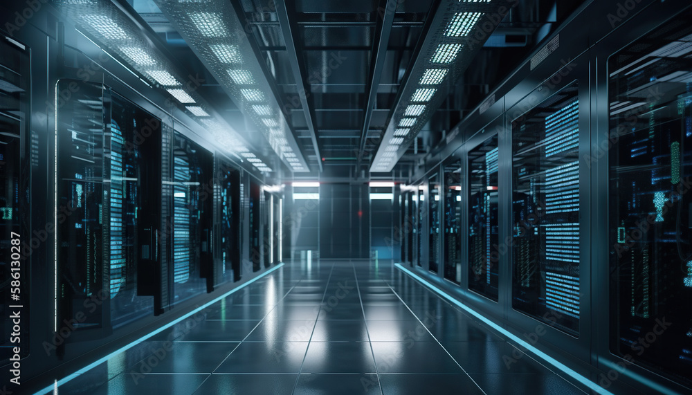 Aufkleber server room data center. internet and technology concept. generative ai