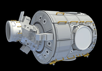 Service Module of ISS International Space Station 3D rendering on black background
