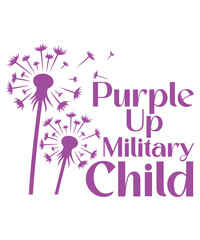 Purple Up Military Child, Purple up for military kids dandelion flower vector cancer awareness Month of the Military Child typography t-shirt design veterans shirt