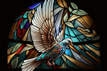 Stained glass holy spirit dove, pentecost, Generative AI