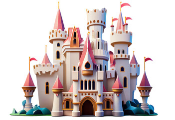Fototapeta 3d illustration fairy tale castle building, isolated on white and transparent background, ai generate obraz