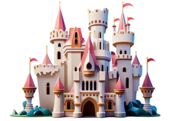 Keuken foto achterwand Fantasie landschap 3d illustration fairy tale castle building, isolated on white and transparent background, ai generate