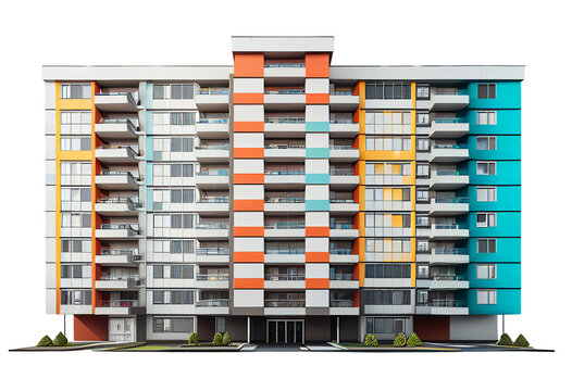 3d illustration Modern Condominium Apartment and office building in the city, isolated on white and transparent background, ai generate