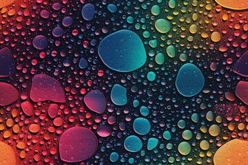 Illustration of colorful water droplets on a black background created with Generative AI technology
