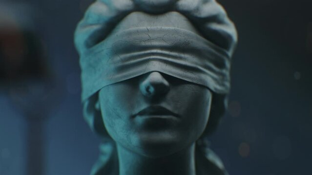 Cinematic and Atmospheric Zoom in Shot of Lady Justice Sculpture Face. The Statue is Blindfolded and Holding Scales and Sword.
A Title Sequence for Court Show Mock-up.