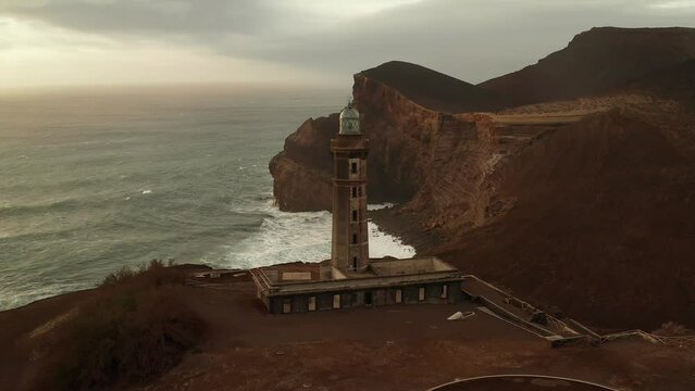 capelinhos lighthouse aerial view in faial island azores