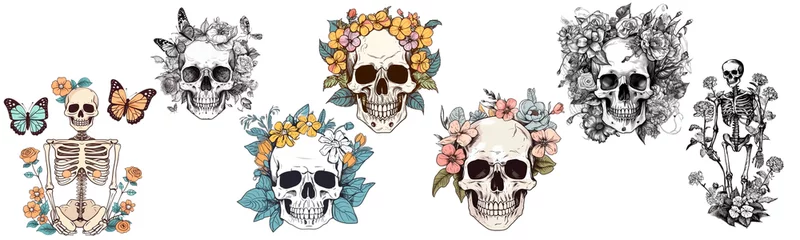 Wall murals Aquarel Skull Bones and Botany created with Ai technology