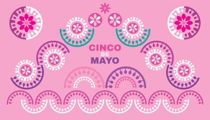 Happy Cinco de mayo template  poster with guitar, sombrero, pepper, tequila, firework, pattern  Translation from spanish - Cinco de Mayo - May 5 federal holiday in Mexico.Vector illustration Mexico  