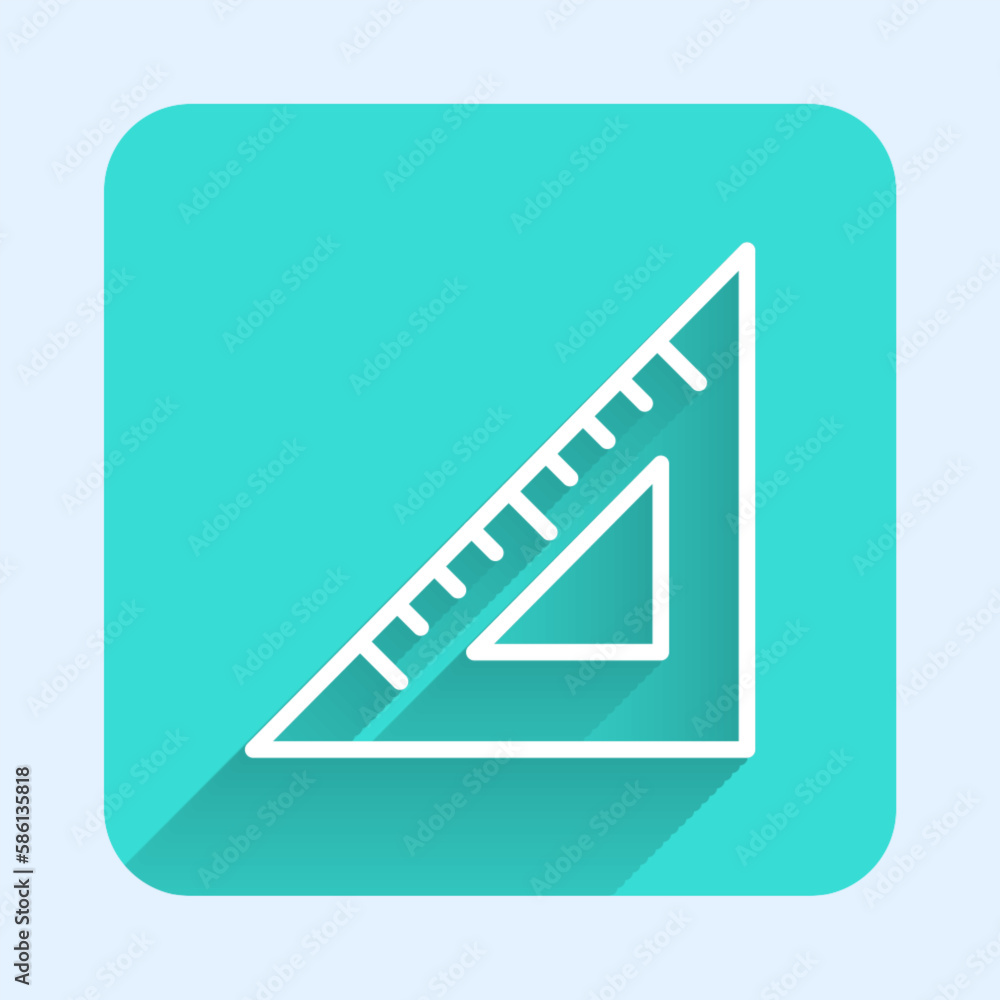 Poster white line triangular ruler icon isolated with long shadow. straightedge symbol. geometric symbol. g