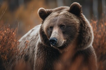 Fototapeta premium realistic brown bear close up portrait, generative AI