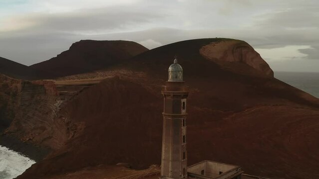 capelinhos lighthouse aerial view in faial island azores