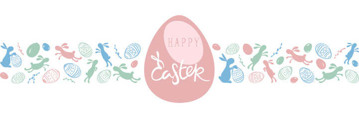 Long banner -- Happy Easter. Funny background, vector illustrations in a cartoons style.	