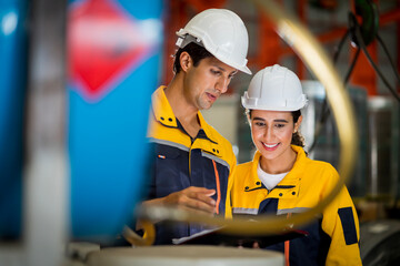 A new generation of engineers in a metal sheet factory.  Studying work methods from supervisors or colleagues and studying by yourself  be taught professionally