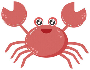 Hand drawn textured crab with cute expression, cartoon version, summer and beach elements