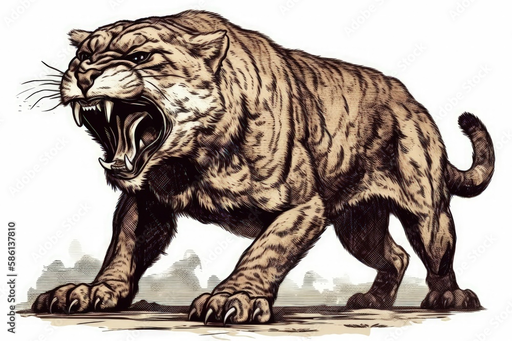 Poster fierce tiger with an open mouth ready to attack its prey created with generative ai technology