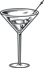 Cocktail martini glass with olives monochrome alcohol bar party menu