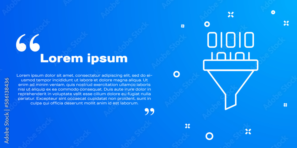 Poster white line binary code icon isolated on blue background. vector